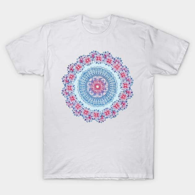 Red, Blue & White Floral Medallion T-Shirt by micklyn